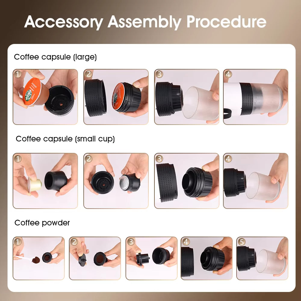 Portable Coffee Espresso Maker Machine Cafe Portable Capsule Coffee Machine 3 In1 Electric Grinder Travel Coffee Handy Espresso