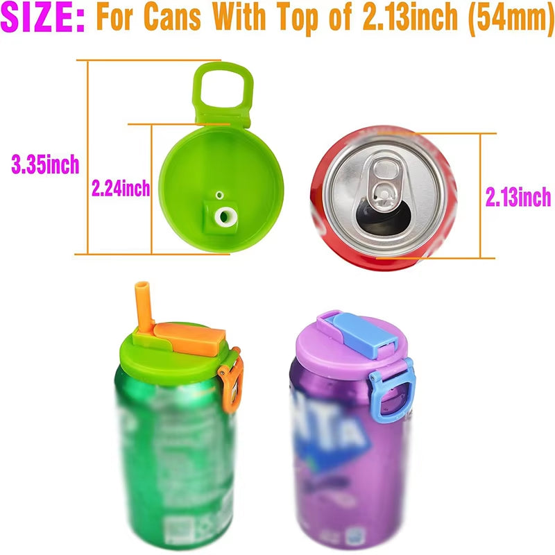 Portable Soda Can Lid and Silicone Straw Soda Can Lid Reusable Suitable for Canned Beverages Beer Juice 1Pcs with 2 Straws