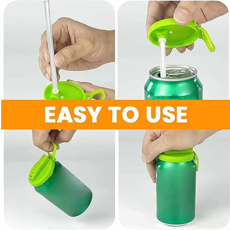 Portable Soda Can Lid and Silicone Straw Soda Can Lid Reusable Suitable for Canned Beverages Beer Juice 1Pcs with 2 Straws