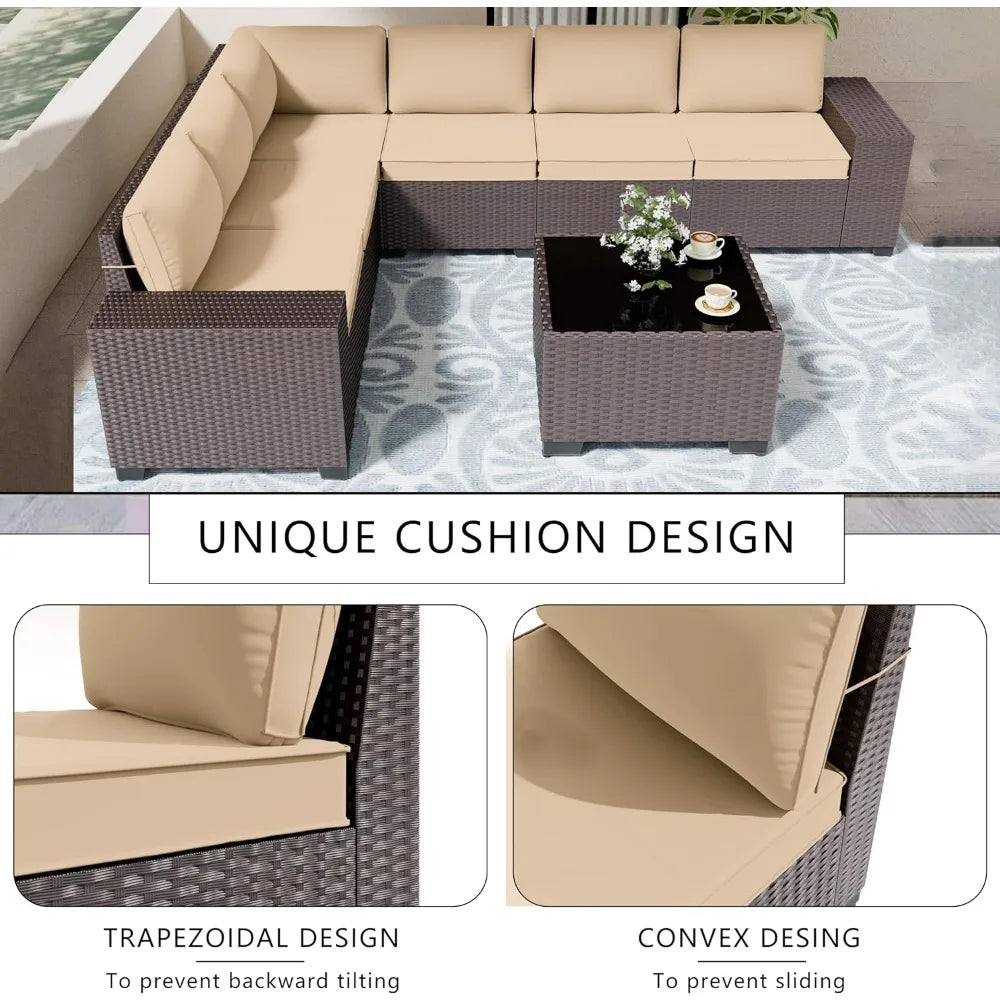 Patio Furniture Set Sofa 7-Pcs Wicker Sectional Sofa Set